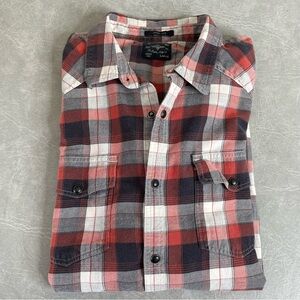Lucky Brand Red and Gray Snap Front Checkered Shirt